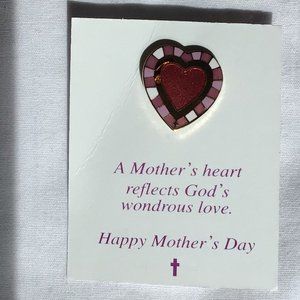 Mother's Day Pin - Red Heart with pink, white & red trim